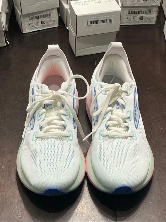 Brooks Shoes - Brooks Women’s White Running Shoes with Blue and Pink Accents